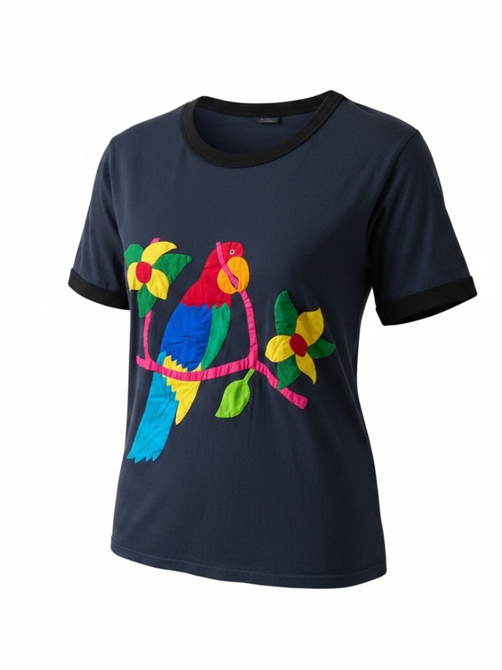 Vintage Black Parrot Mola Embroidery Tee Shirt S - Picture 2 of 10